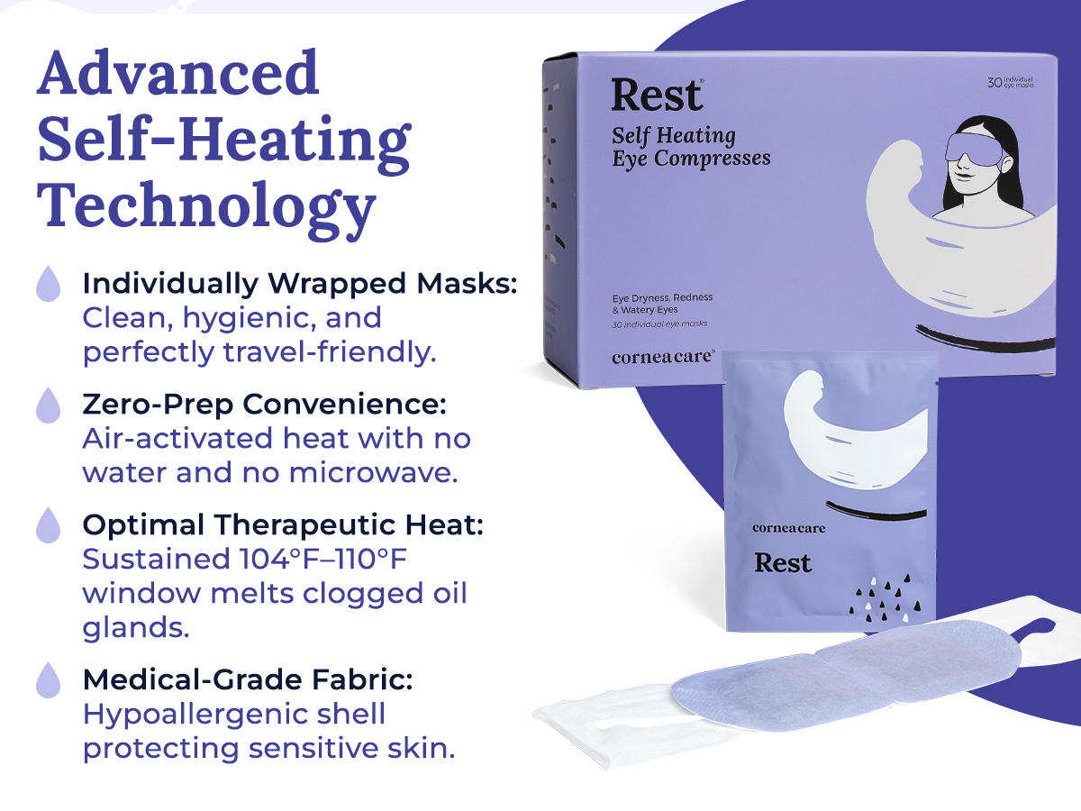 CorneaCare Rest Self Heating Warm Compress for Dry, Tired Eyes | 30 Count