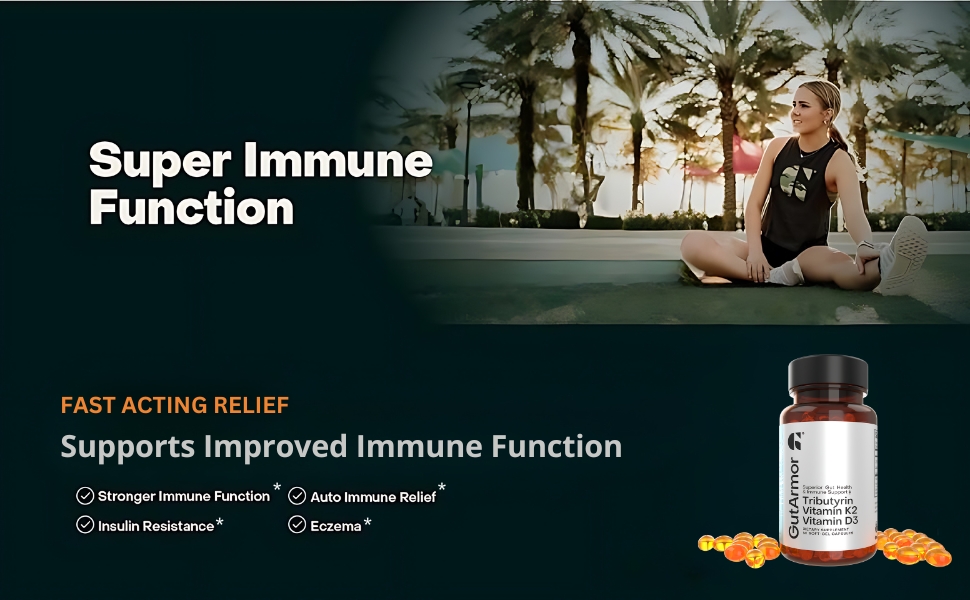 Gut & Heart Health + Immune Support | 1 Month Supply | 30 Soft Gel Capsules | Pure Butyrate 350mg & Vitamin D3 2000IUs & Vitamin K2 120mcg | Heart Health | Gastrointestinal Support