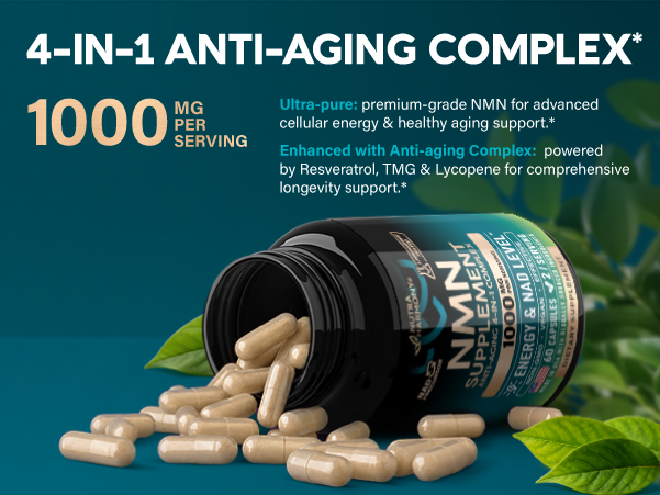 NMN Supplement - NMN w/ Resveratrol, TMG & Lycopene 1000mg - 60 Caps
