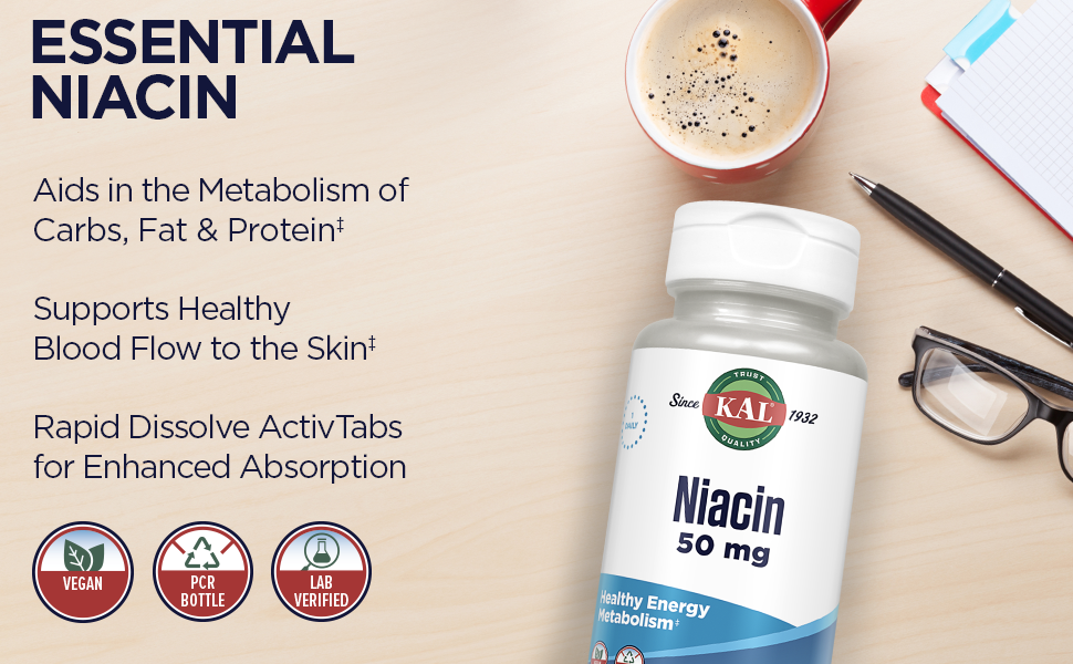 Kal 50 Mg Niacin Tablets, 200 Count