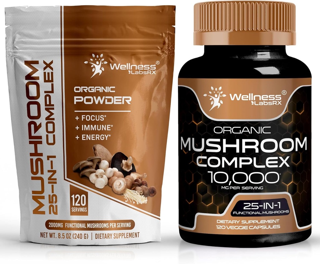 WELLNESS LABSRX Mushroom Powder 2000mg - Mushroom Supplement Capsules 2