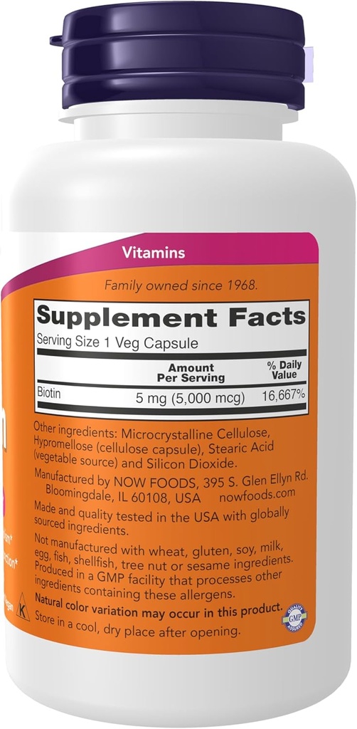 NOW Foods by Now Biotin Energy Production 5000 mcg- 120 Vcaps 4