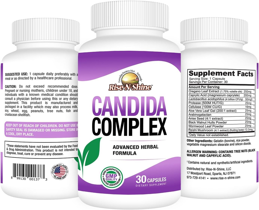 Rise-N-Shine Candida Complex Capsules Support for Normal Candida Levels with Oregano, Caprylic Acid, Reishi Mushrooms and More 30 Count 3