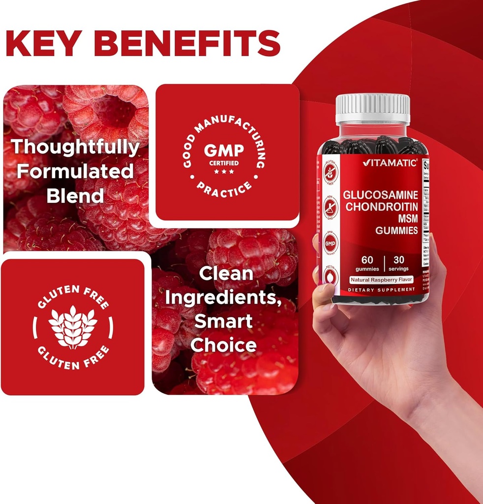 Vitamatic Glucosamine Chondroitin Gummies with MSM & Vitamin E – Joint Support Formula – 60 Pectin-Based Vegan Gummies 6