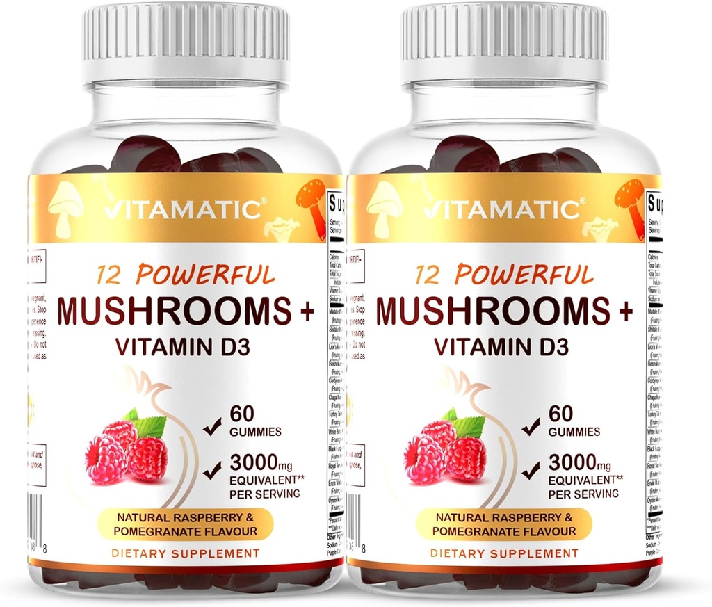 Vitamatic Mushroom Complex with D3, 60 Pectin Based Gummies, (Pack of 2) 2