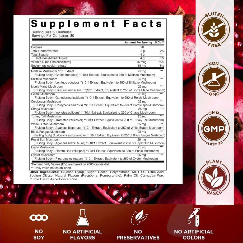 Vitamatic Mushroom Complex with D3, 60 Pectin Based Gummies, (Pack of 2) 3