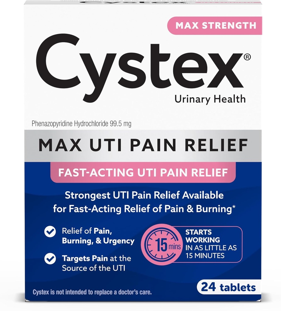 Cystex Maximum-Strength UTI Pain Relief Tablets - 99.5 mg Phenazopyridine HCl for Fast Relief of Burning & Bladder Discomfort - 24-Count 2