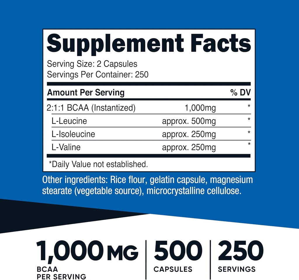 Nutricost BCAA Capsules 2:1:1 500mg, 500 Caps (3 Bottles) 3