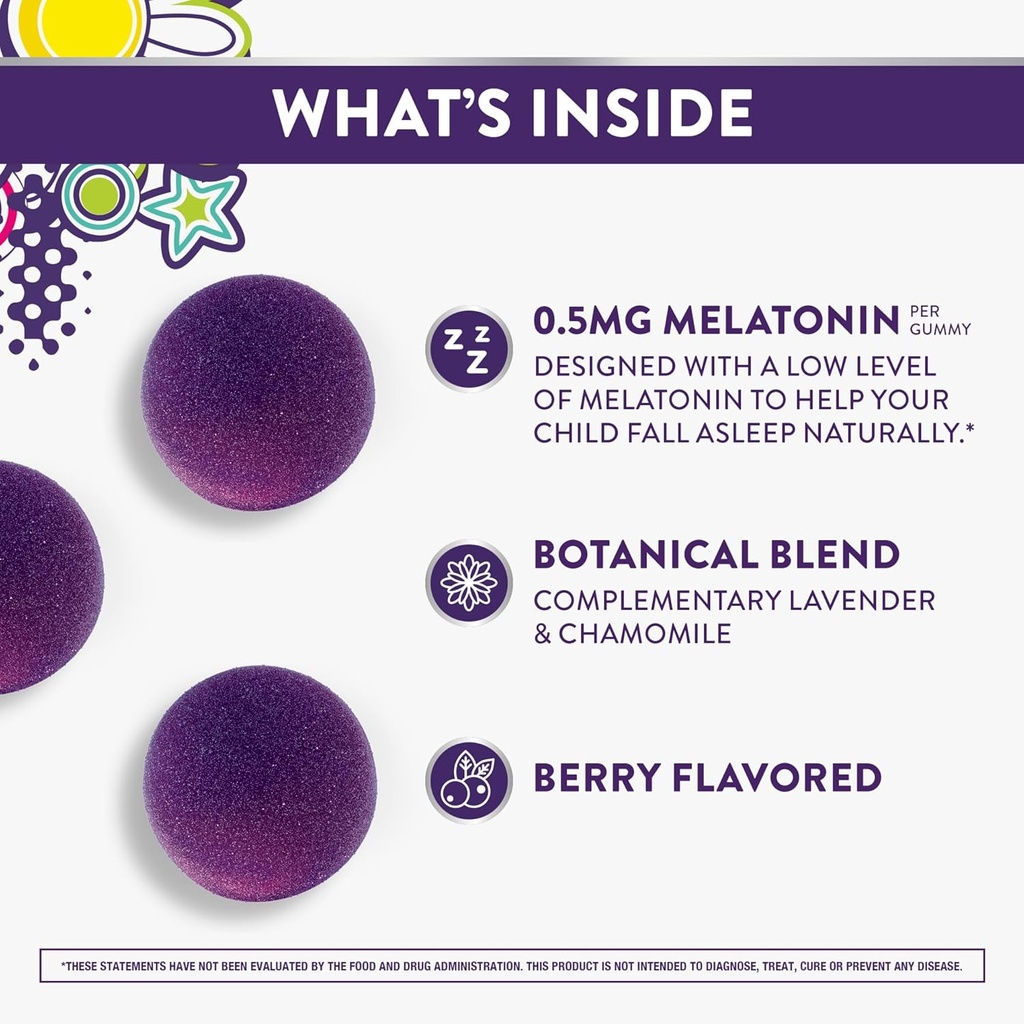 PURE Zzzs Kidz, Kids Melatonin Gummy, Sleep Aid, Low Amount of Melatonin for Kids, with Chamomile and Lavender, Melatonin 1 mg, Melatonin Gummies Kids, Berry Flavored, 72 Sleep Gummies 3