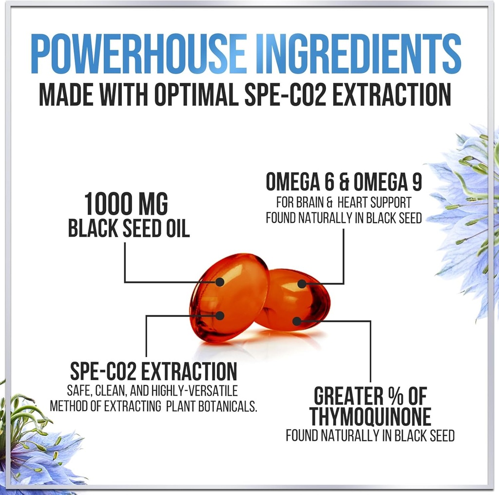 Black Seed Oil Softgels 1000mg - Premium Nigella Sativa Blackseed, Pure Natural Black Cumin Seed Oil & Antioxidant for Skin & Immune Support - Non GMO, Bottled in USA Supplement - 120 Softgels 4