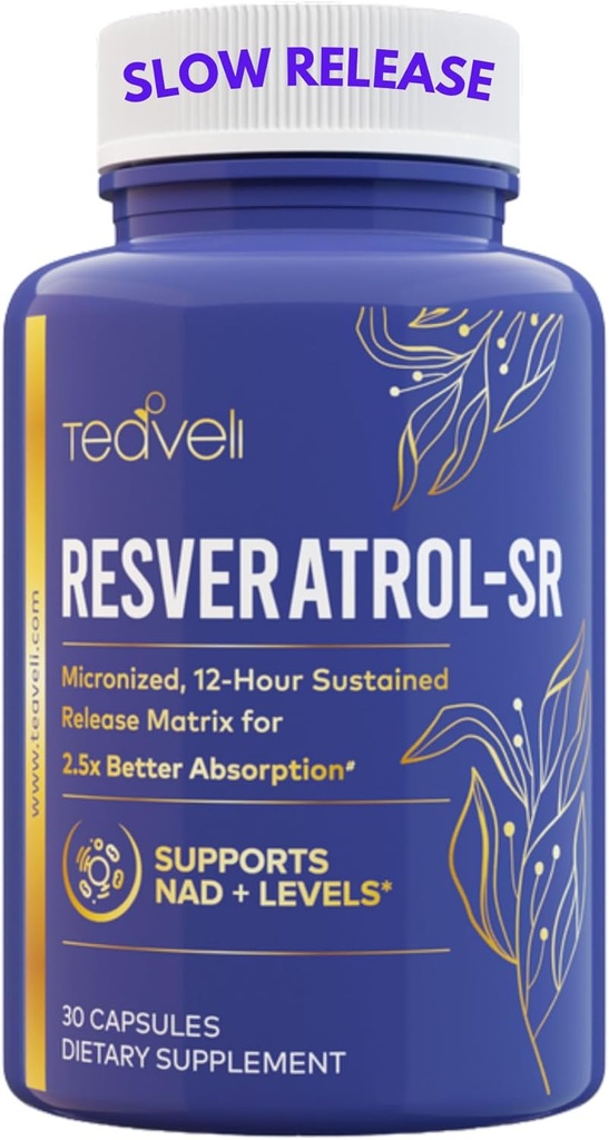 Advanced Trans Resveratrol Capsules with 12-Hour Sustained Release for Up to 250% Better Bioavailability - NAD Resveratrol Supplement with Micronized Resveratrol 2