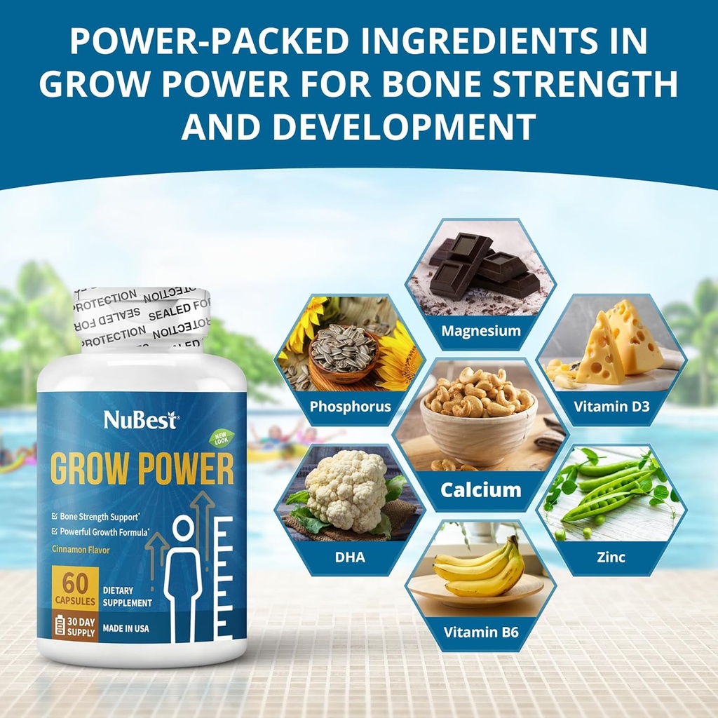 NuBest Grow Power - Calcium Supplement - Magnesium Supplement with Vitamin D3, B6, Zinc, Phosphorus and Multivitamin for Strong Bones, Overall Health for Age 10+ - 1 Month Supply 3