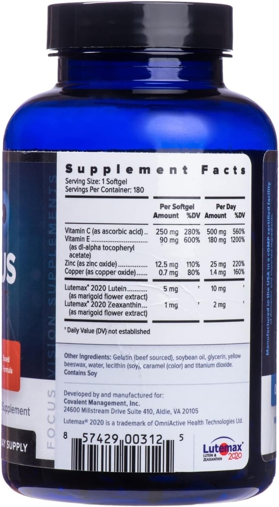 Focus Select AREDS2 Based Eye Vitamin-Mineral Supplement - AREDS2 Based Supplement for Eyes (360 ct. 180 Day Supply) - AREDS2 Based Low Zinc Formula - Eye Vision Supplement and Vitamin 2