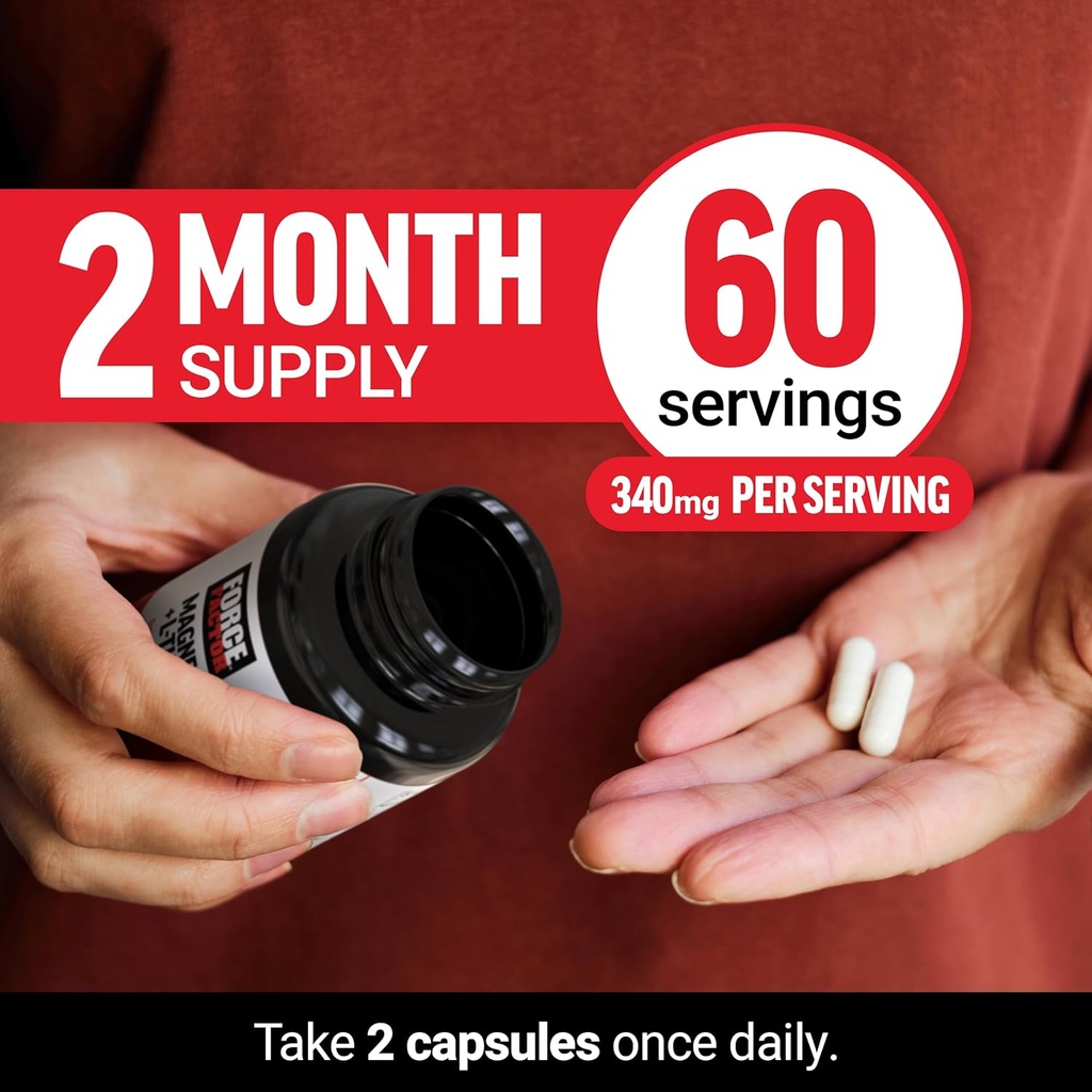 Force Factor Magnesium + L-Theanine, Magnesium Bisglycinate Supplement to Support Bones, Muscles, Nerves, Relaxation, and Mood, Vegan, No Gelatin, Non-GMO, 120 Vegetable Capsules 5