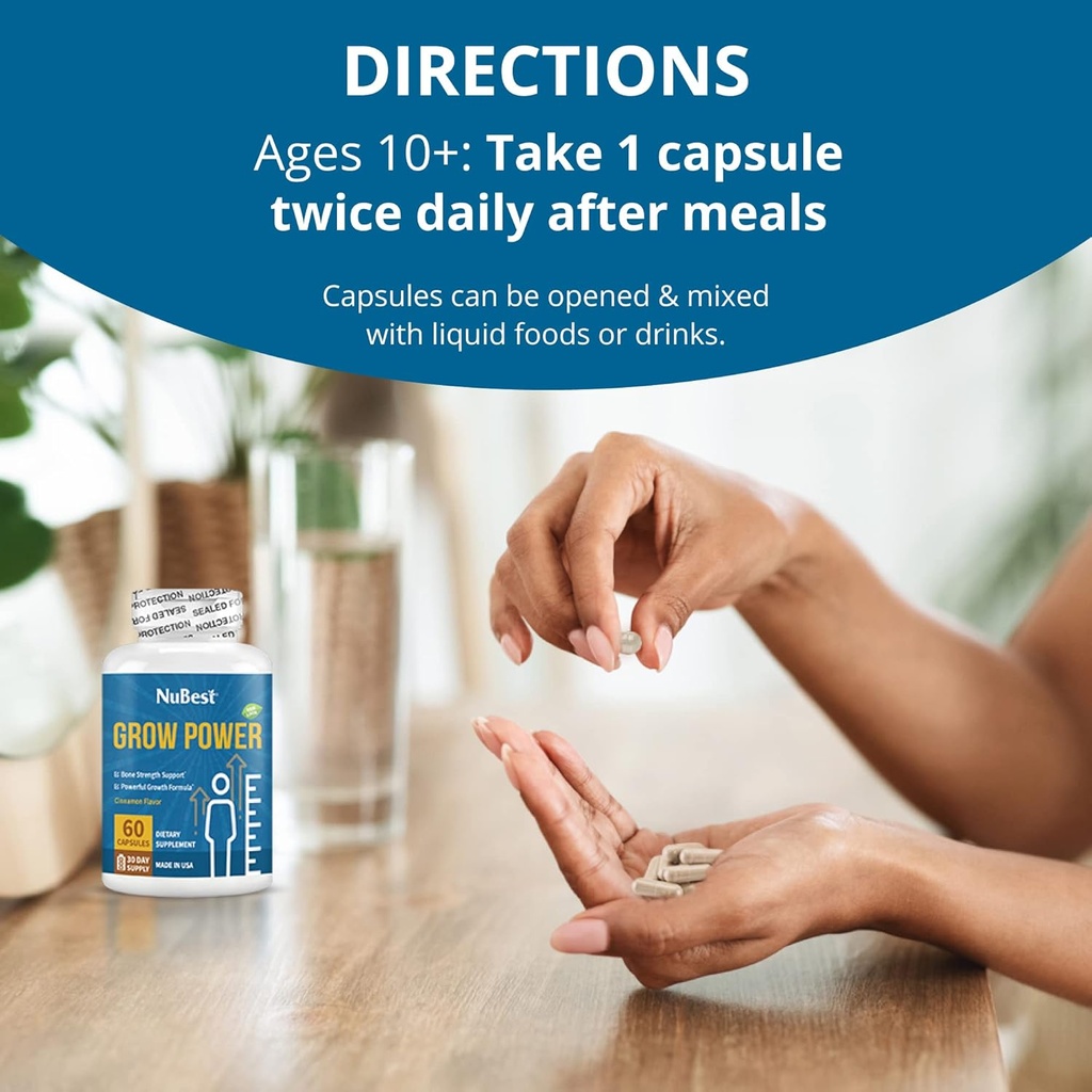 NuBest Grow Power - Calcium Supplement - Magnesium Supplement with Vitamin D3, B6, Zinc, Phosphorus and Multivitamin for Strong Bones, Overall Health for Age 10+ - 1 Month Supply 4