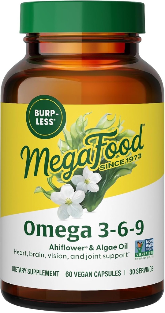 MegaFood Vegan Omega 3 6 9 - Burp-Less Supplement - 600 mg Plant-Based Omega-3 & 150 mg DHA Per Serving - Heart, Brain, Vision & Joint Support - Fish Oil Alternative - 60 Capsules, 30 Servings 2