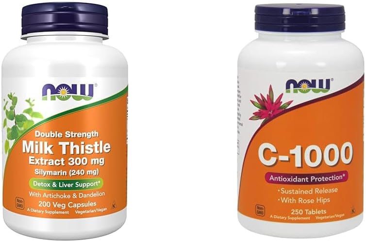 NOW Supplements, Silymarin Milk Thistle Extract 300 mg with Artichoke and Dandelion & Supplements, Vitamin C-1,000 with Rose HIPS, Sustained Release, Antioxidant Protection* 2