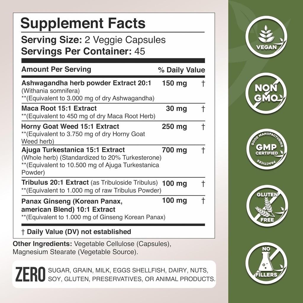 Gade Nutrition Ashwagandha with Maca Root, Horny Goat Weed, Turkesterone, Tribulus Terrestris, Panax Ginseng + Nitric Oxide Booster - Bundle for Energy, Vitality, Performance, Pump 4