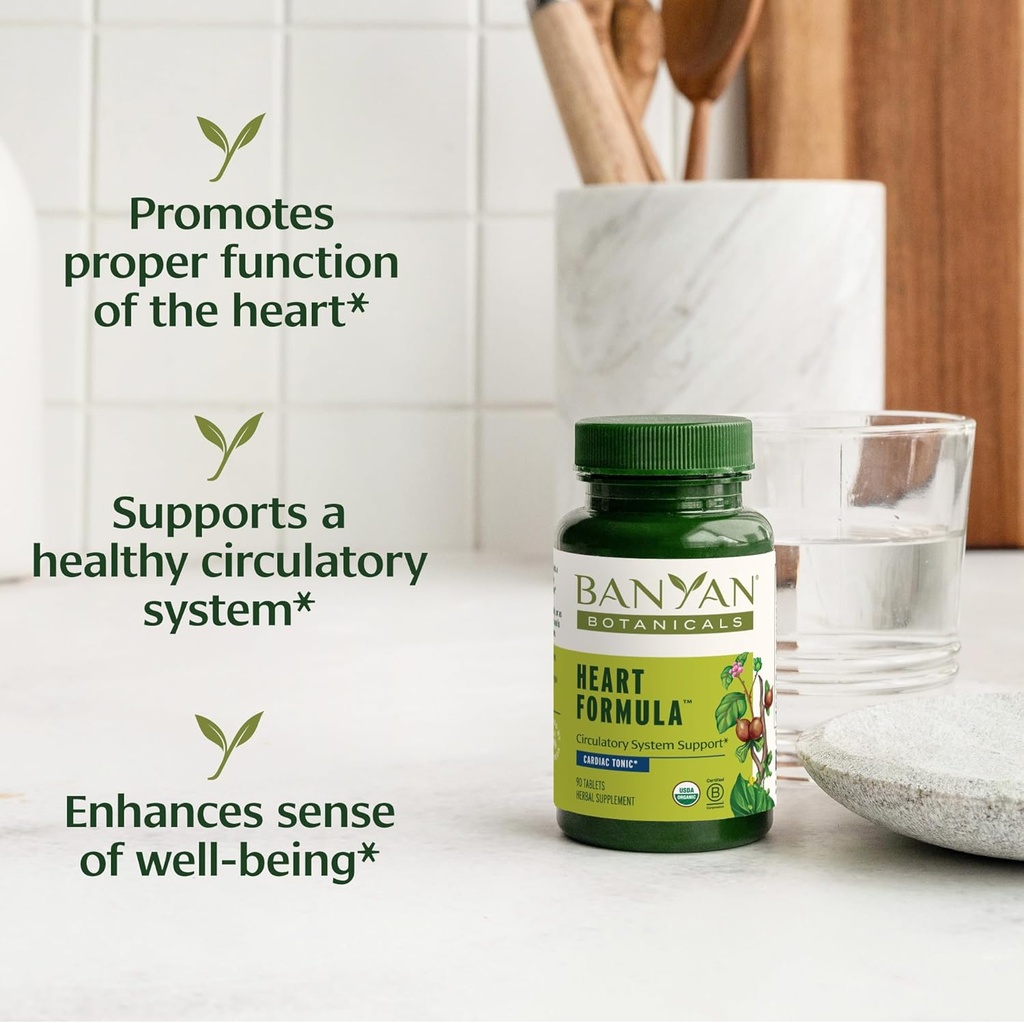 Banyan Botanicals Heart Formula – Organic Herbal Heart Health Supplement with Hawthorn Berry and ­­Guduchi – Supports Proper Function of The Heart* – 90 Tablets – Non-GMO Sustainably Sourced Vegan 3