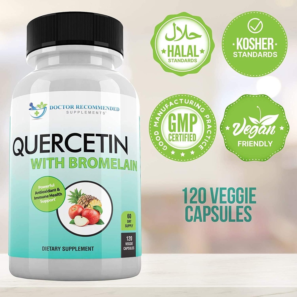 Quercetin 800mg w/Bromelain 165mg Per Serving- 120 Veggie Capsules-Full 60 Day Supply, Vitamin Supplement, Bioflavonoids, Gluten Free, Non-GMO (Pack of 3) 6