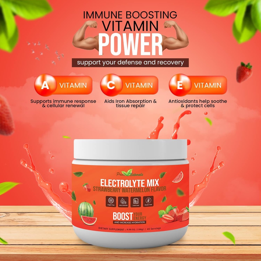 Electrolyte Powder - Refreshing Workout Recovery Electrolytes, Sugar Free, Gluten Free & Vegan, Pure Keto & Paleo Hydration Beverage, Immune Boosting Vitamins (198 Grams, Strawberry Watermelon) 4
