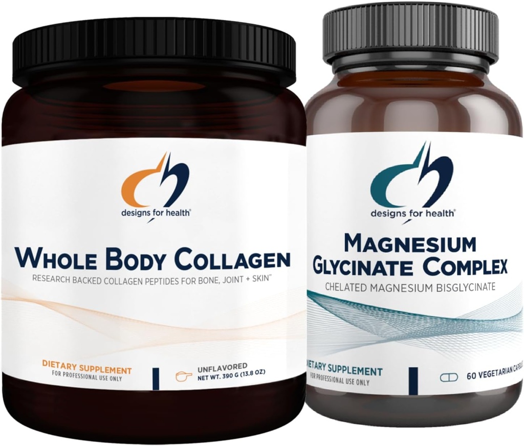 Designs for Health Magnesium Glycinate Complex (60 Capsules) & Whole Body Collagen (30 Servings) Bundle - High Absorption Magnesium with Premium Collagen Powder to Support Bones, Skin & Joints 2