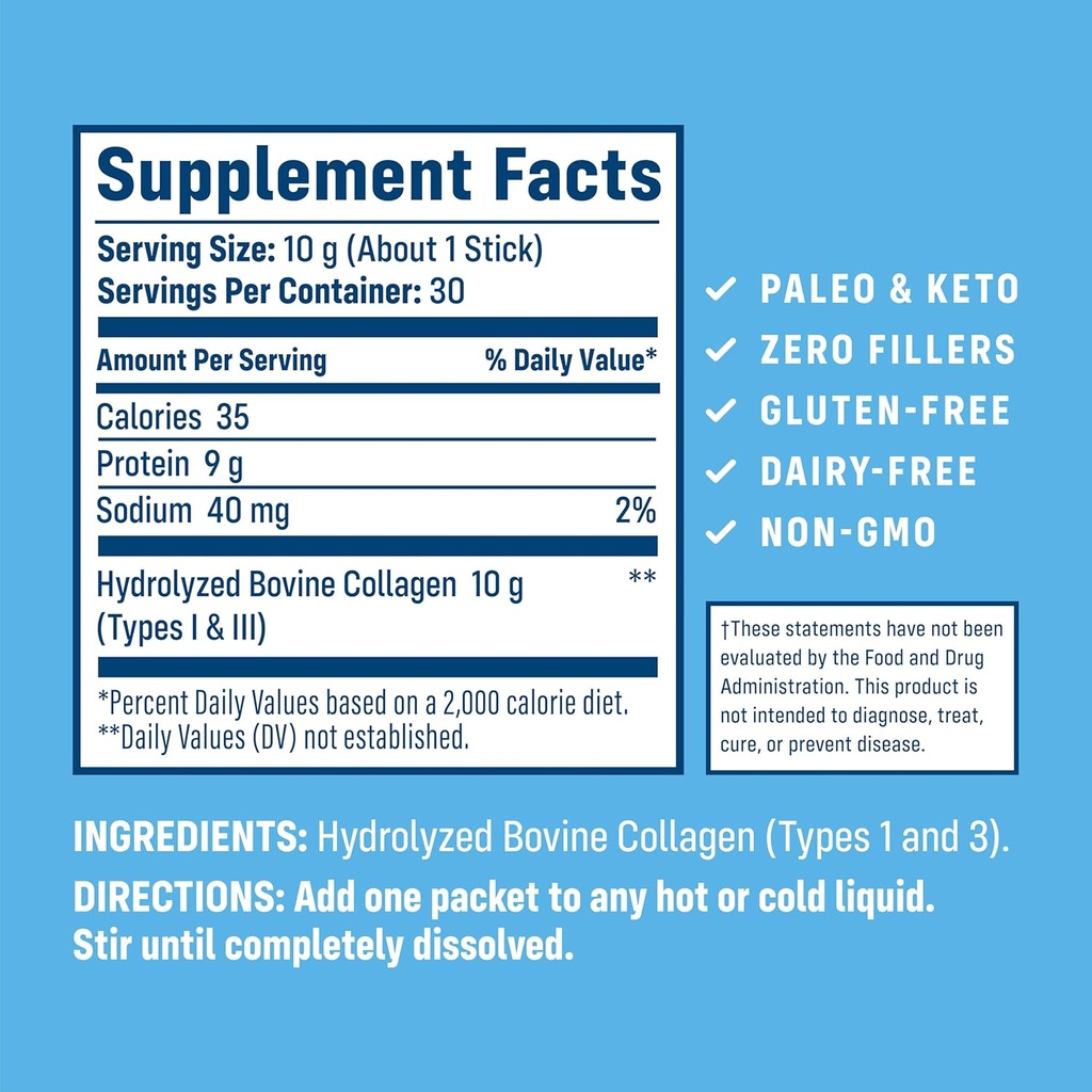 NativePath Collagen Peptides Protein Stick Packs - Hydrolyzed Type 1 & 3 Collagen Powder for Skin, Hair, Nails - 30 Servings 3