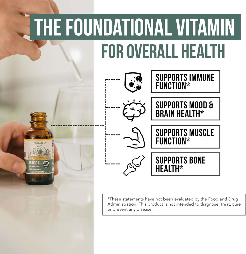 Plant-D3 Organic Vitamin D3 5000 IU - Vegan, Max Strength Sublingual Liquid D3 Drops - 200% Higher Absorption - 100% Plant-Based Cholecalciferol Form - Adjustable Dosing for All Ages (1oz Liquid) 6