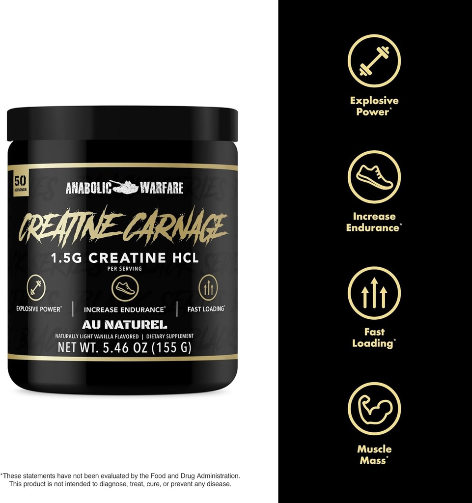 Creatine Carnage, Creatine HCL, Supports Optimal Strength, Endurance, Muscle Mass, and Fast Loading* 5