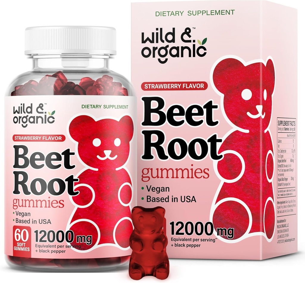 Wild & Organic Beet Root Gummies 12000 mg - Red Beets Supplements for Women and Men with Beetroot Powder - 60 Pectin-Based Chews 2
