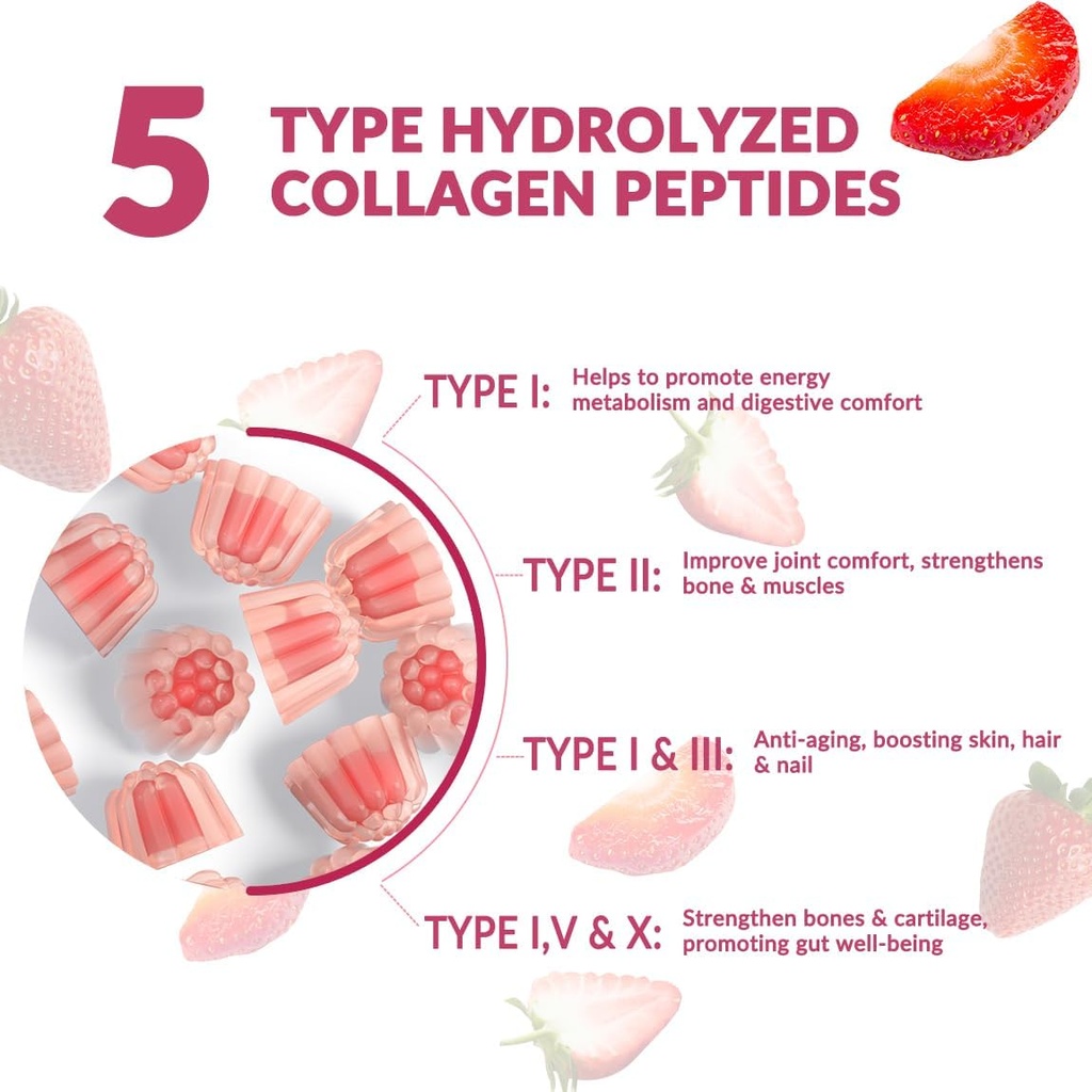 Collagen Gummies for Women, Hydrolyzed Collagen Peptides Gummies with Biotin, Collagen Supplements Gummy with Vitamin B12, C, D, Zinc for Hair Skin Nail 5