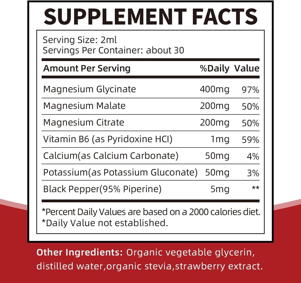 Triple Magnesium Complex 900 mg Liquid, Magnesium Glycinate, Citrate, Malate with Potassium, Calcium, Vitamin B6 for Adults - Vegan, Non-GMO, Gluten Free - 2 Fl Oz 3