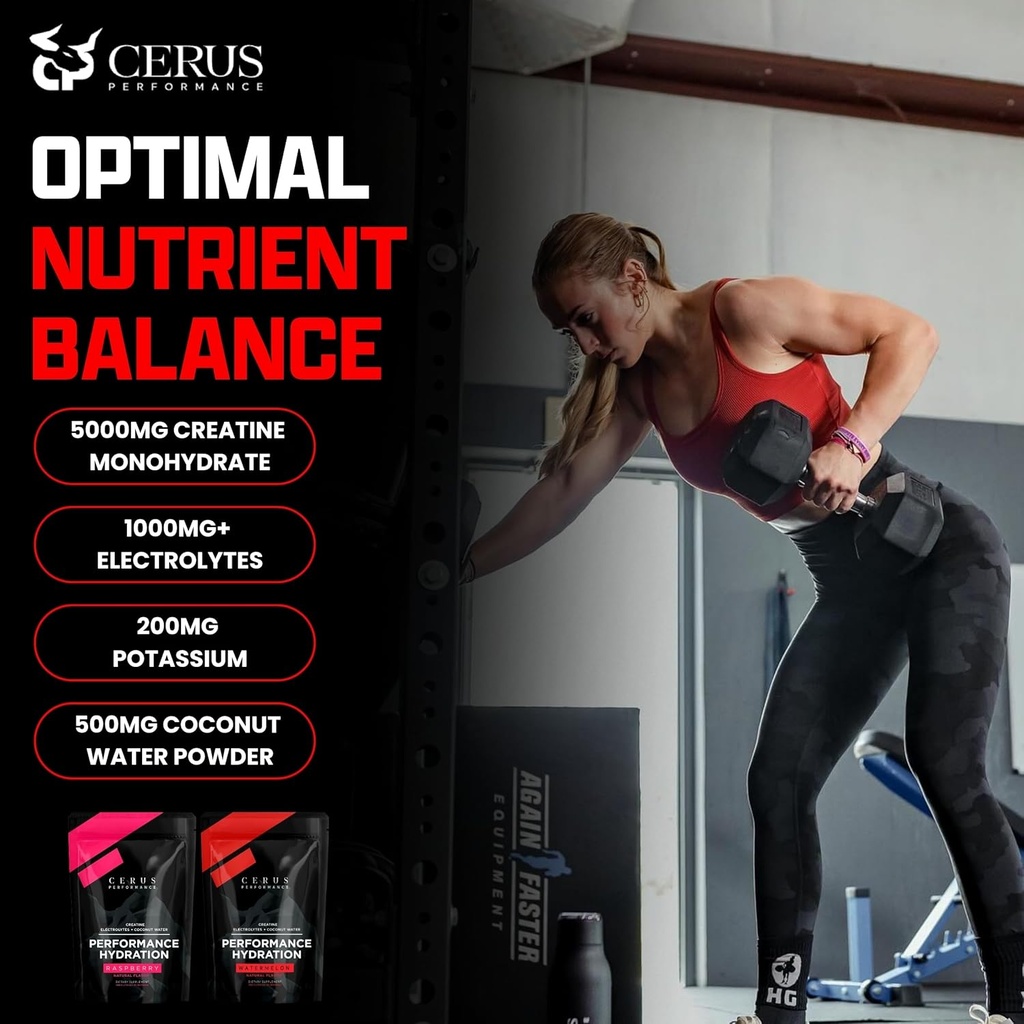 Cerus Performance - Performance Hydration Electrolyte Powder – Watermelon Flavor, 5g Creatine Monohydrate, 500mg Coconut Water Powder – Supports Endurance, Muscle Recovery & Keto 30 Servings 6
