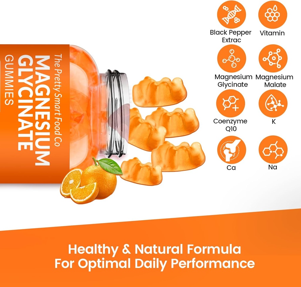 Magnesium Glycinate Gummies 1000mg - 90 Ct | Magnesium Potassium Supplements for Relaxation, Stress Relief, with Vitamin D, B6, CoQ10 for Calm Mood & Sleep Support - Orange Gummies 3