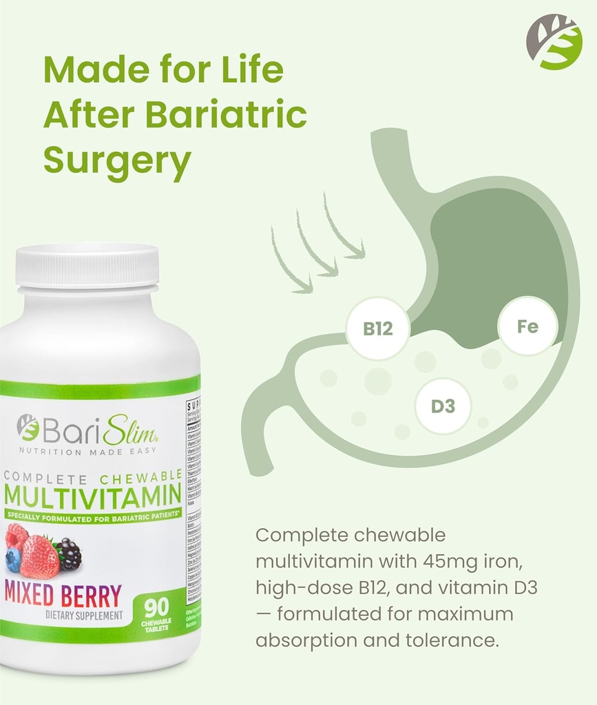 BariSlim Complete Chewable Bariatric Multivitamin Tablets - 45 mg Iron - Bariatric Vitamin & Supplement for Post Bariatric Surgery Including Gastric Bypass & Gastric Sleeve | Mixed Berry (90 Count) 5