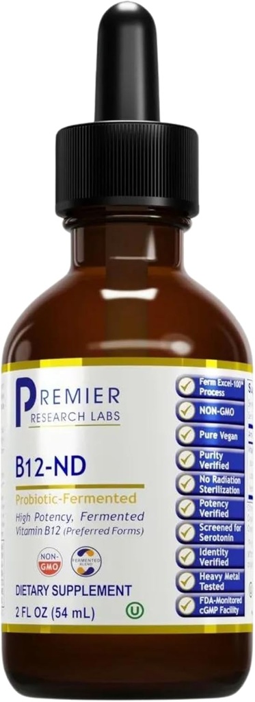 Premier Research Labs B12-ND - Vitamin B12 Liquid, B12 Sublingual, B12 Vitamins, B12 Drops, B-12 Tincture with Methylcobalamin, Adenosylocobalamin, Hydroxcobalamin, 1000 mcg B12 Per Serving - 2 Fl Oz 2