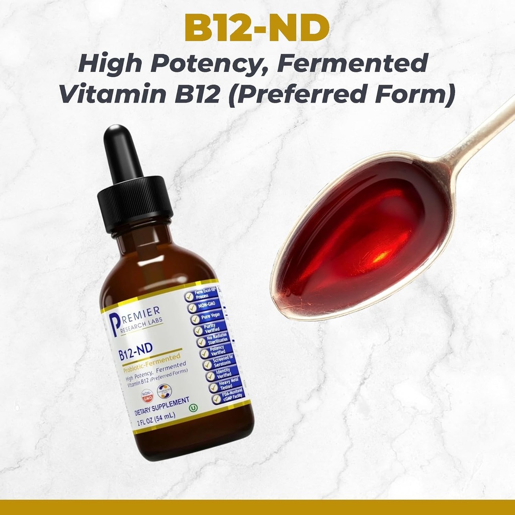 Premier Research Labs B12-ND - Vitamin B12 Liquid, B12 Sublingual, B12 Vitamins, B12 Drops, B-12 Tincture with Methylcobalamin, Adenosylocobalamin, Hydroxcobalamin, 1000 mcg B12 Per Serving - 2 Fl Oz 3