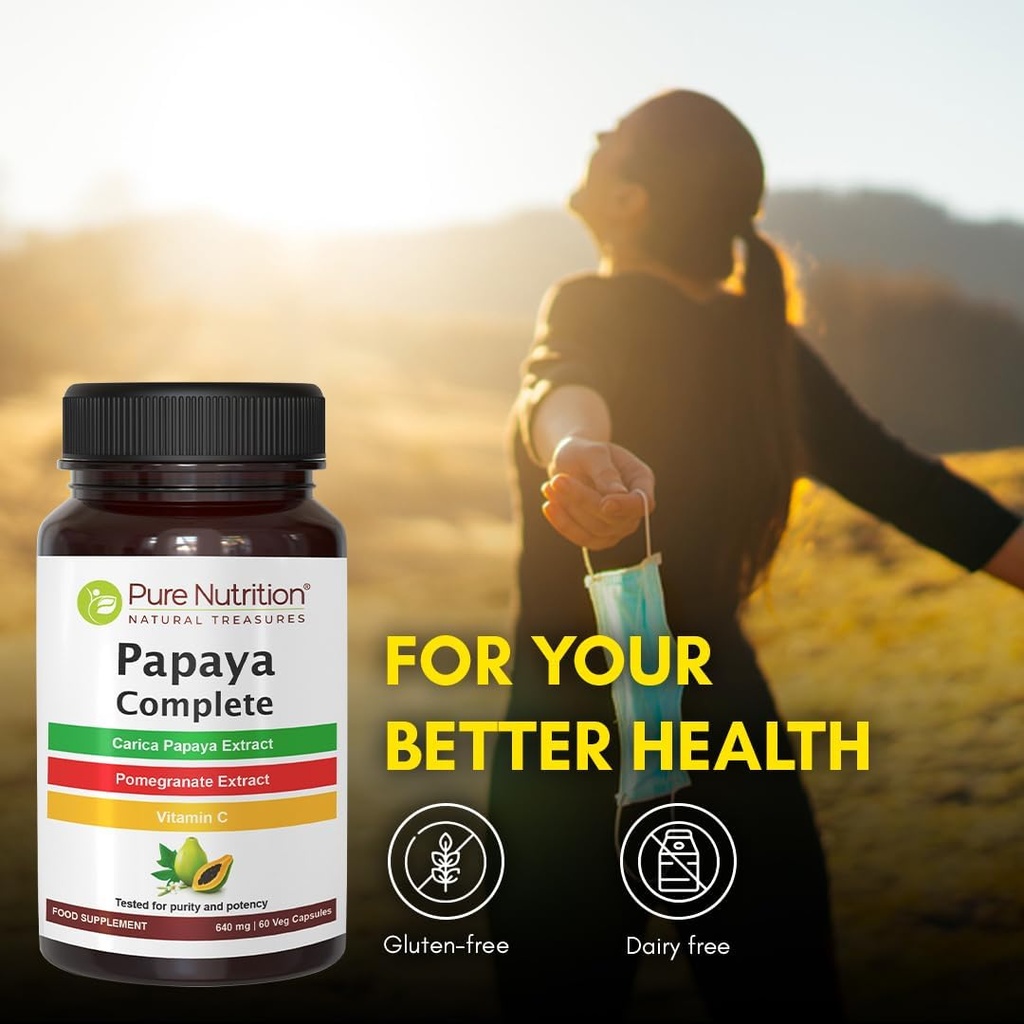 Pure Nutrition Papaya Complete - 60 Veg Capsules (Supports Platelet Immunity & Digestion) Each Capsule Contains 500mg Carica Papaya Fruit and Leaf Extract. Non-GMO | Gluten-Free 4
