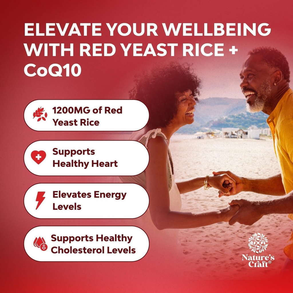 Red Yeast Rice with CoQ10 Supplement - Advanced Healthy Heart & Healthy Cholesterol Levels Formula for Men & Women - Extra Strength Capsule with Red Yeast Rice 1200 mg Capsules with CoQ10-240 Count 6