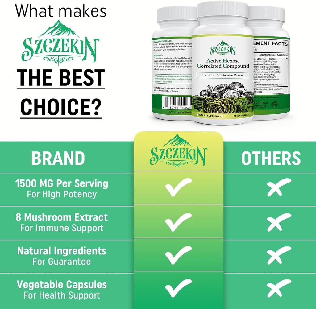 Active Hexose Correlated Compound 1500 mg Supplement, Natural 8 Mushroom Extract Supplement, Immune System, Liver Function, Natural Killer and T Cells Activity, 540 Veggie Capsules 4