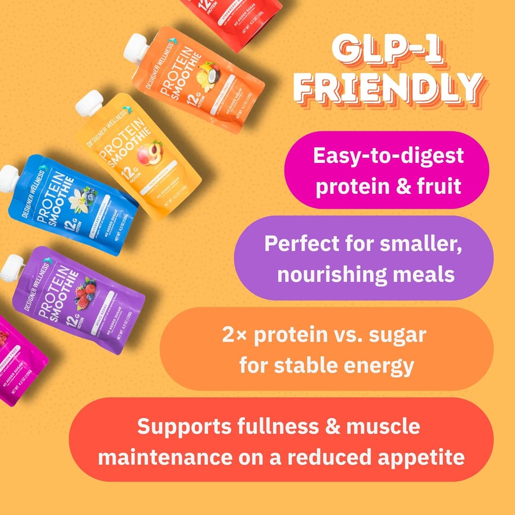 Designer Wellness Protein Smoothie, Real Fruit, 12g Protein, Low Carb, Zero Added Sugar, Gluten-Free, Non-GMO, No Artificial Colors or Flavors, Strawberry Banana, 12 Count 6