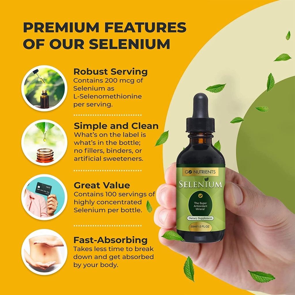 Go Nutrients Selenium 1 oz Liquid Drops, 60 mL - Supports Thyroid Function, Energy, and Metabolism 3