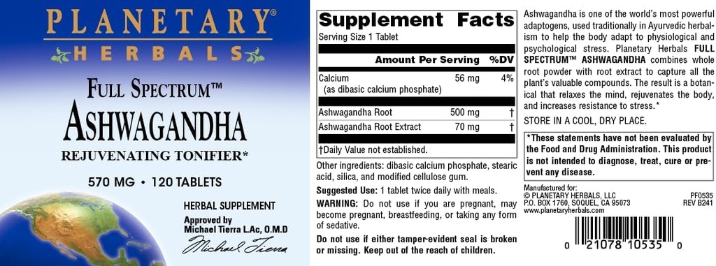 Planetary Herbals Ashwagandha Full Spectrum 570 mg, Rejuvenating Tonifier,120 Tablets 5