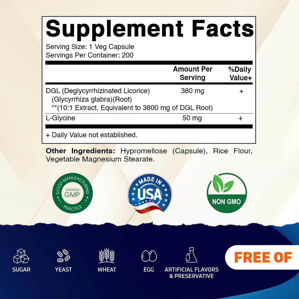 Vitamatic DGL Licorice 3800 mg Equivalent Per Serving (from 10:1 Extract 380 mg) - 10X Stronger - Supports Healthy Digestive & Respiratory Functions - 200 Capsules 3