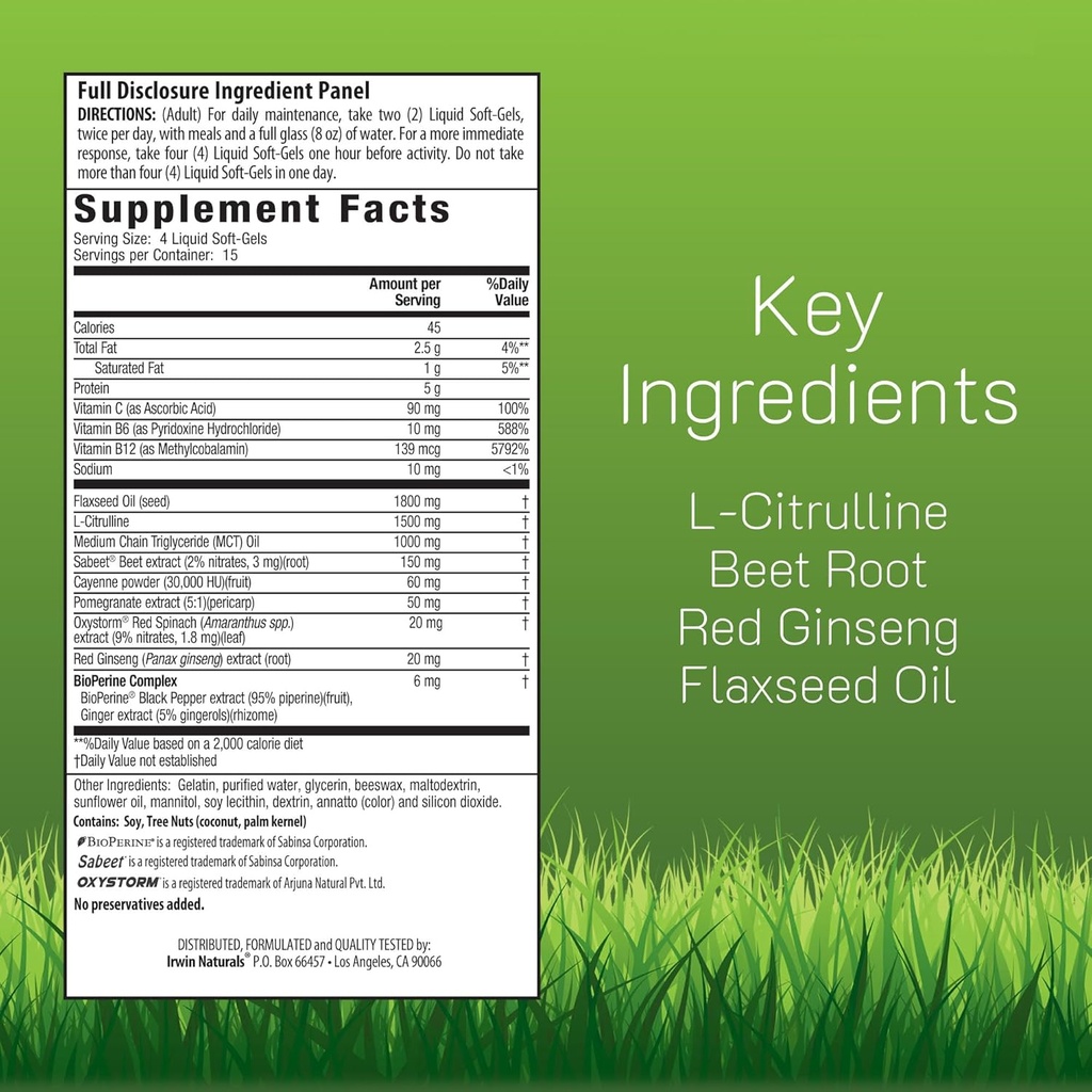 Irwin Naturals Pro-Active Nitric Oxide PWR - 60 Liquid Soft-Gels - Blood-Flow Booster with L-Citrulline, Beet Root & Red Spinach 3