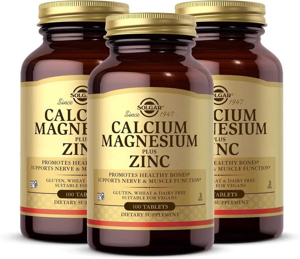Solgar Calcium Magnesium Plus Zinc, 100 Tablets (Pack of 3) - Promotes Healthy Bones and Teeth - Supports Nerve & Muscle Function - Non-GMO, Vegan, Gluten Free, Dairy Free, Kosher - 100 Total Servings 2