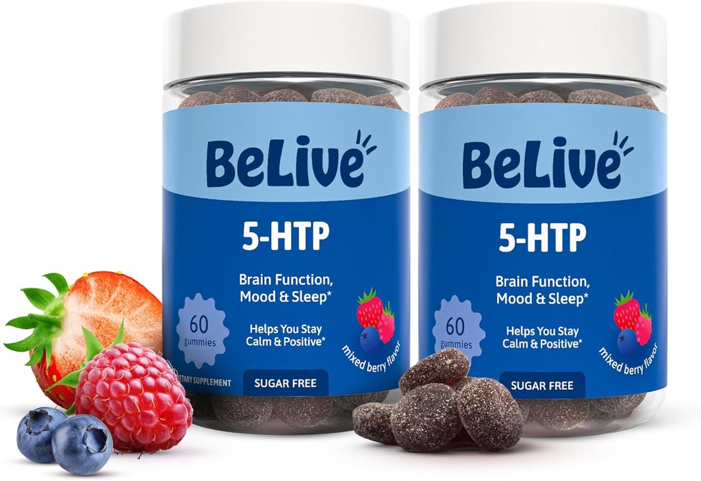 BeLive 5-HTP Gummies – 2 Pack - 120 Ct I 5HTP Calming Gummies for Heightened Focus, Relaxation & Rest for Adults | Vegan - Mixed Berries Flavor 2