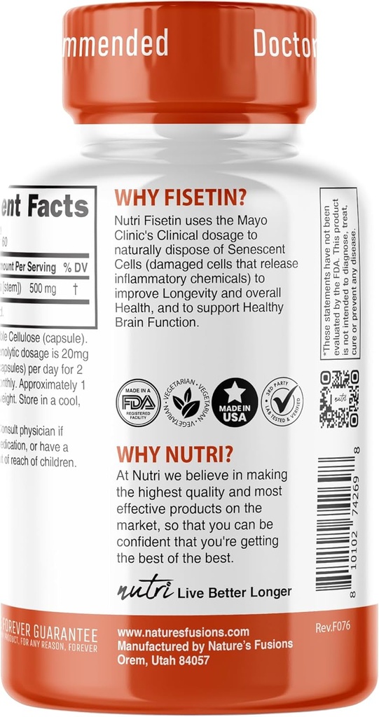 Nature's Fusions Nutri Fisetin 500mg 60 Count - Clinical Dosage - Fisetin Supplements - Powerful Senolytic Activator, Antioxidant, & Brain Support - Natural Polyphenols - 60 Count 5