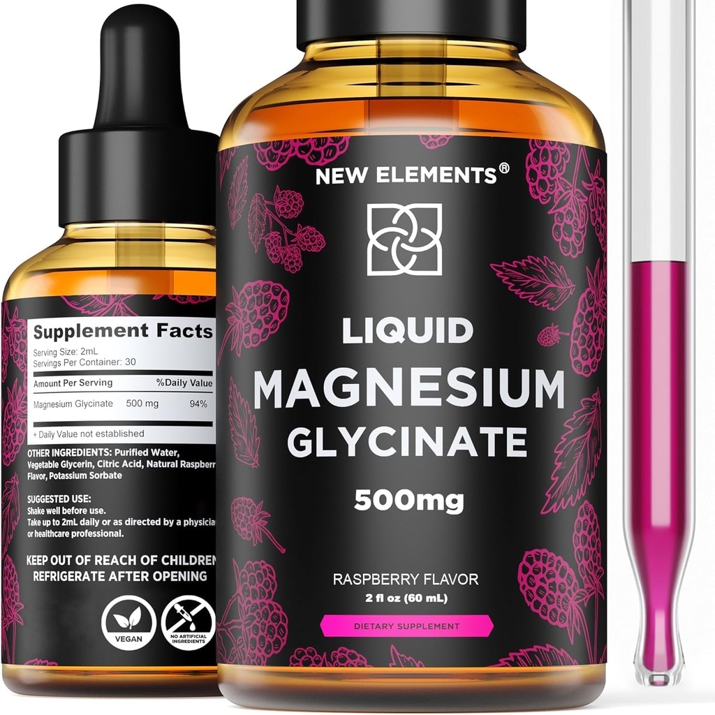Liquid Magnesium Glycinate Supplement 500mg for Adults and Kids | Magnesium Glycinate Drops with Delicious Raspberry Flavor | High Absorption | Non-GMO | Gluten Free | Natural & Vegan 2