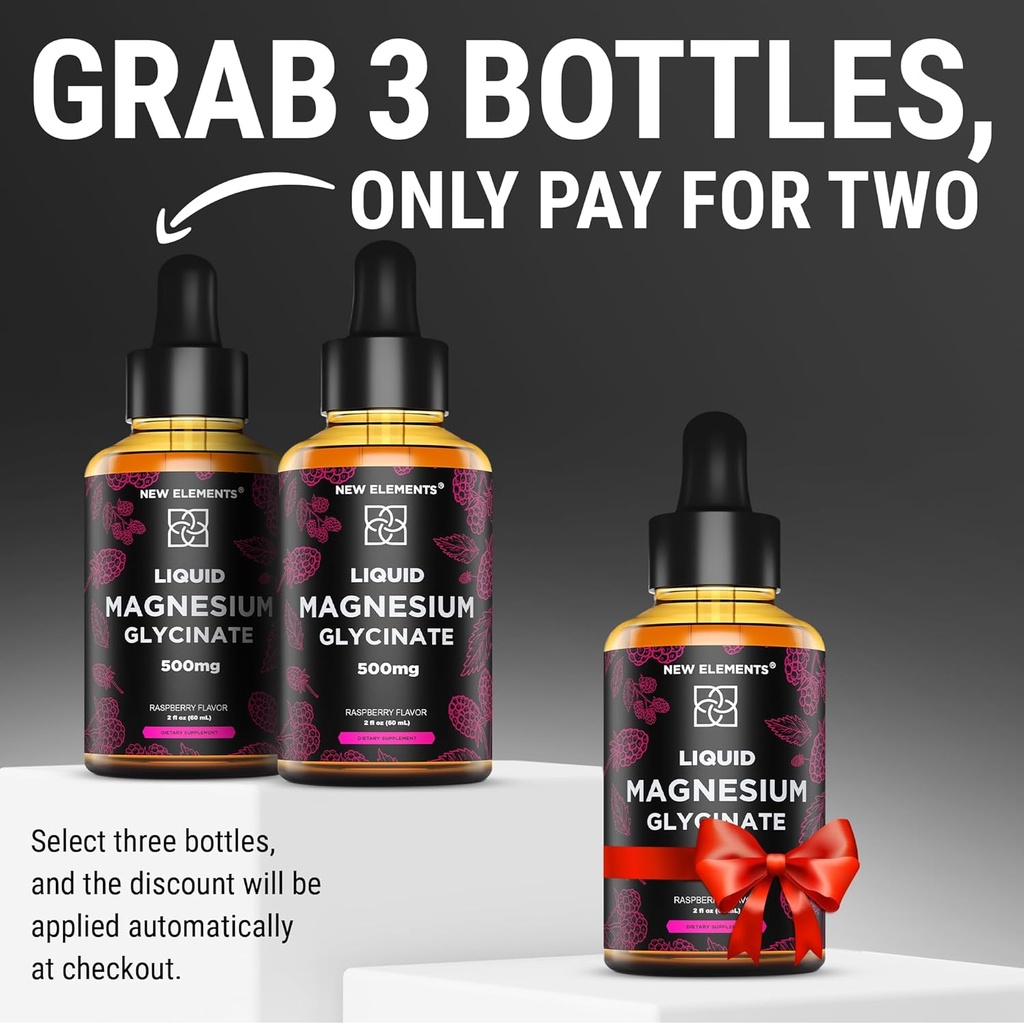 Liquid Magnesium Glycinate Supplement 500mg for Adults and Kids | Magnesium Glycinate Drops with Delicious Raspberry Flavor | High Absorption | Non-GMO | Gluten Free | Natural & Vegan 3